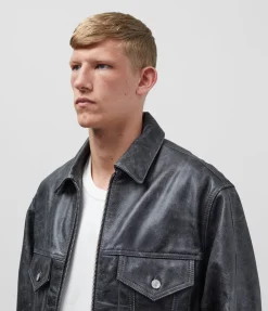 Cole Buxton CB CRACKED LEATHER TRUCKER| Outerwear|Leather