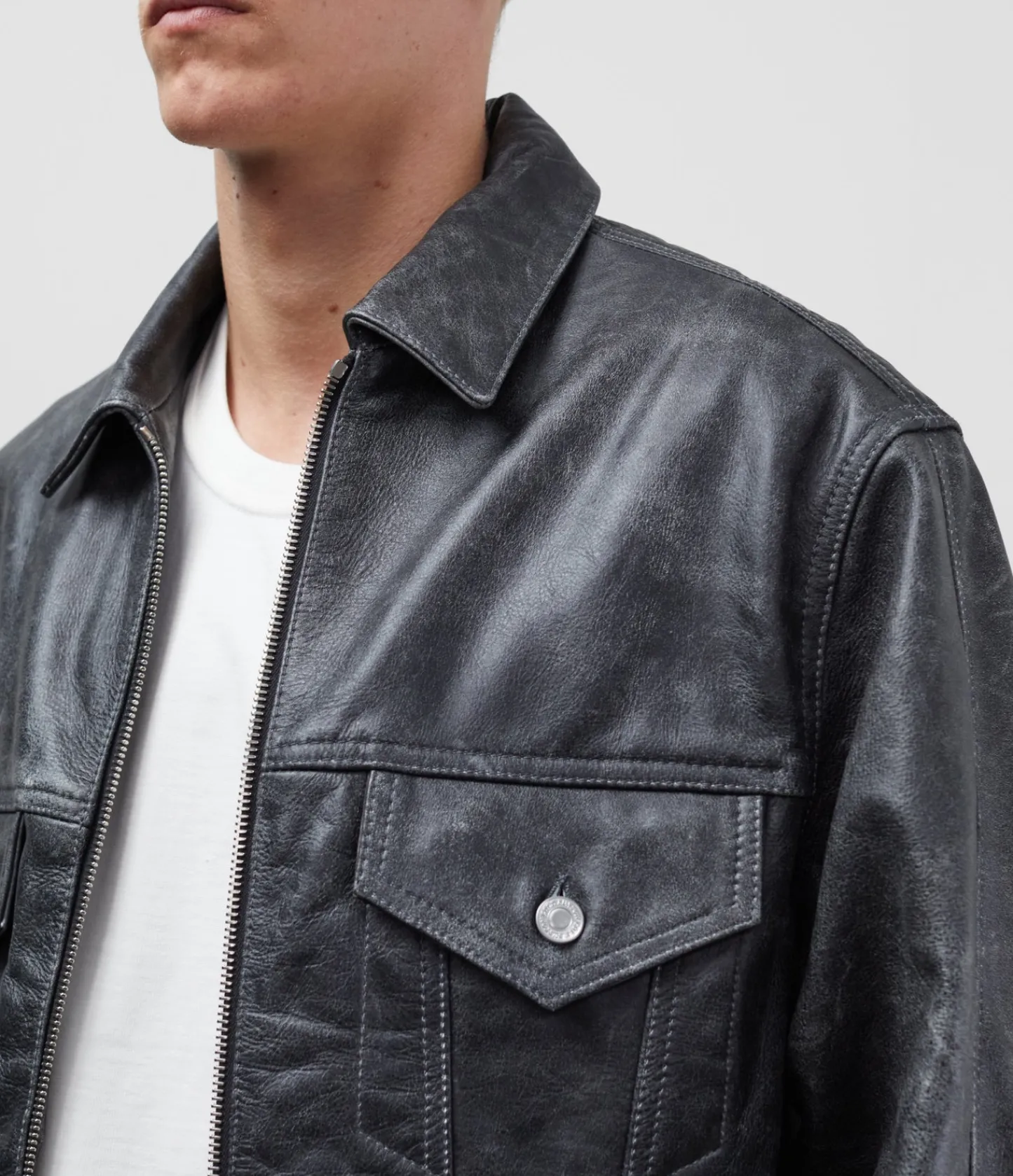 Cole Buxton CB CRACKED LEATHER TRUCKER| Outerwear|Leather