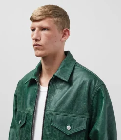 Cole Buxton CB CRACKED LEATHER TRUCKER| Outerwear|Leather