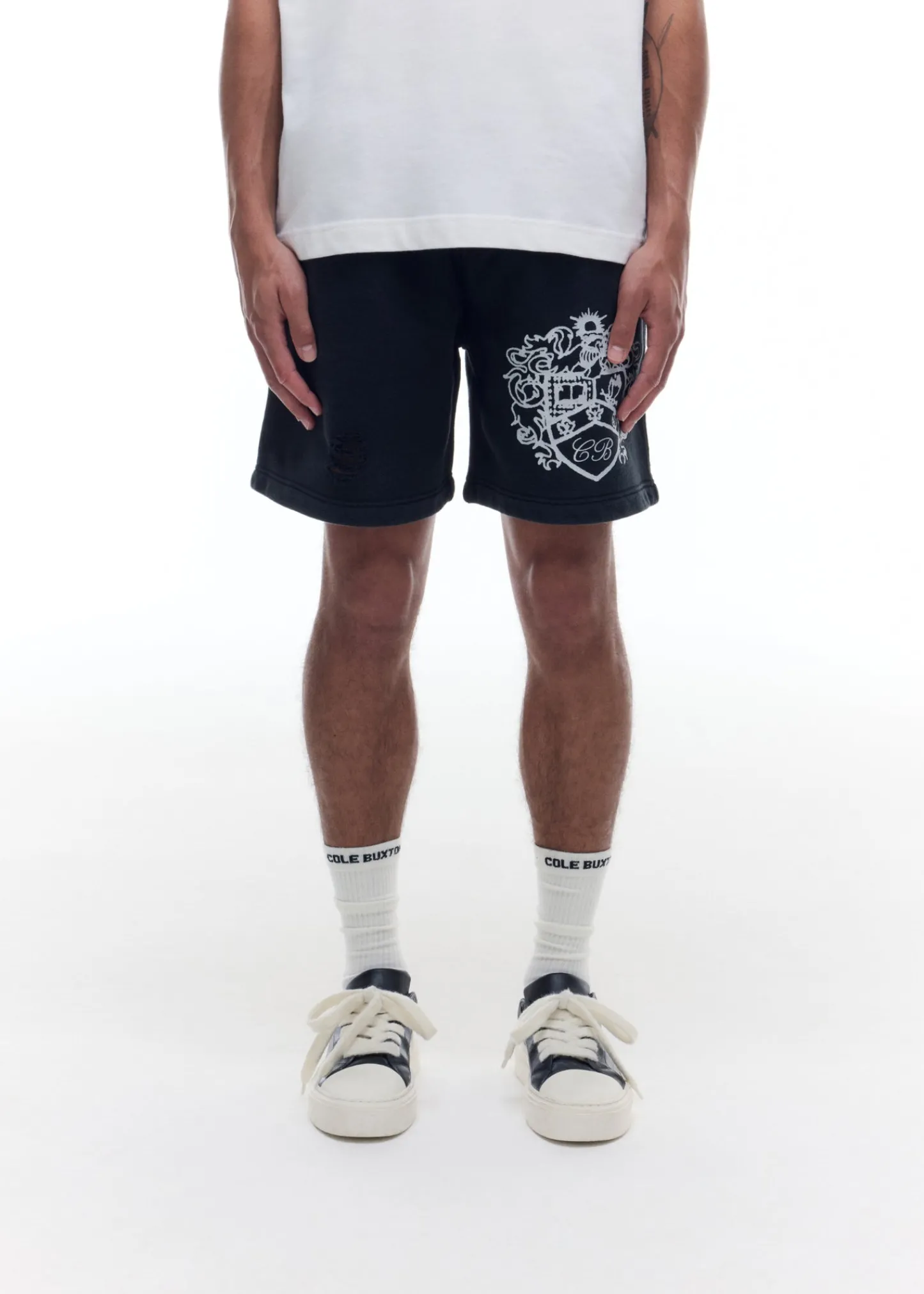 Cole Buxton DISTRESSED COLLEGIATE CREST SHORTS| Shorts