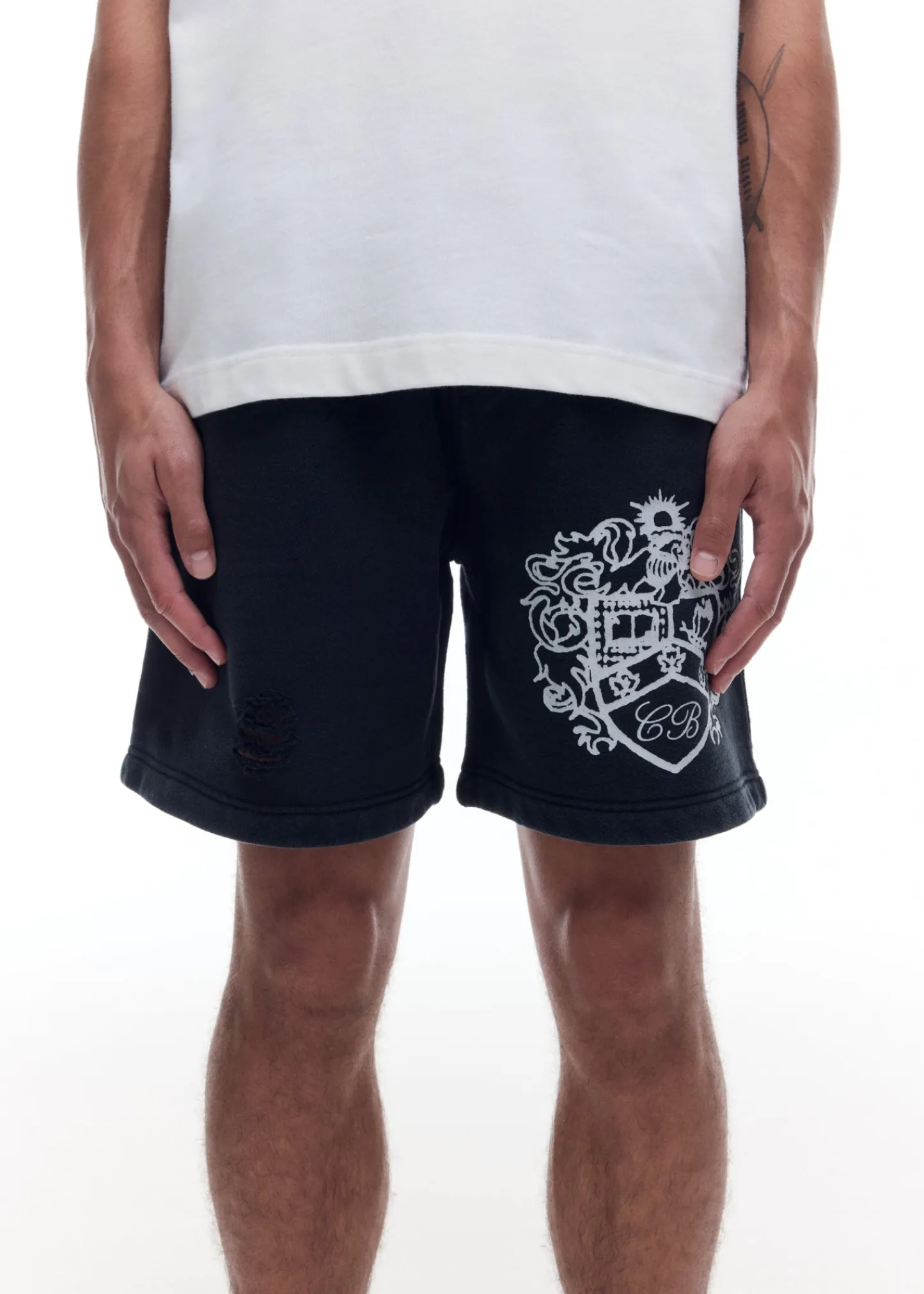 Cole Buxton DISTRESSED COLLEGIATE CREST SHORTS| Shorts