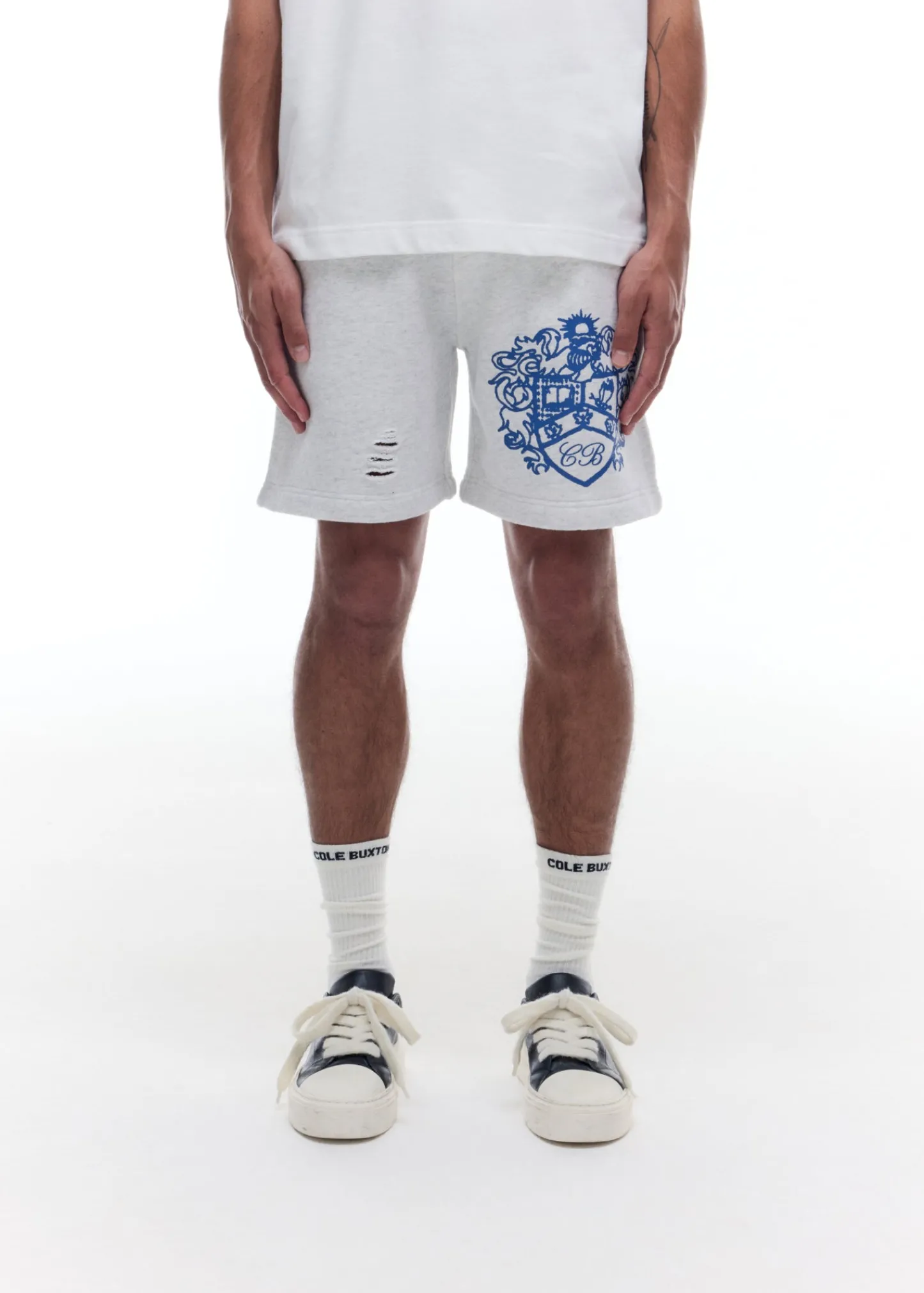 Cole Buxton DISTRESSED COLLEGIATE CREST SHORTS| Shorts