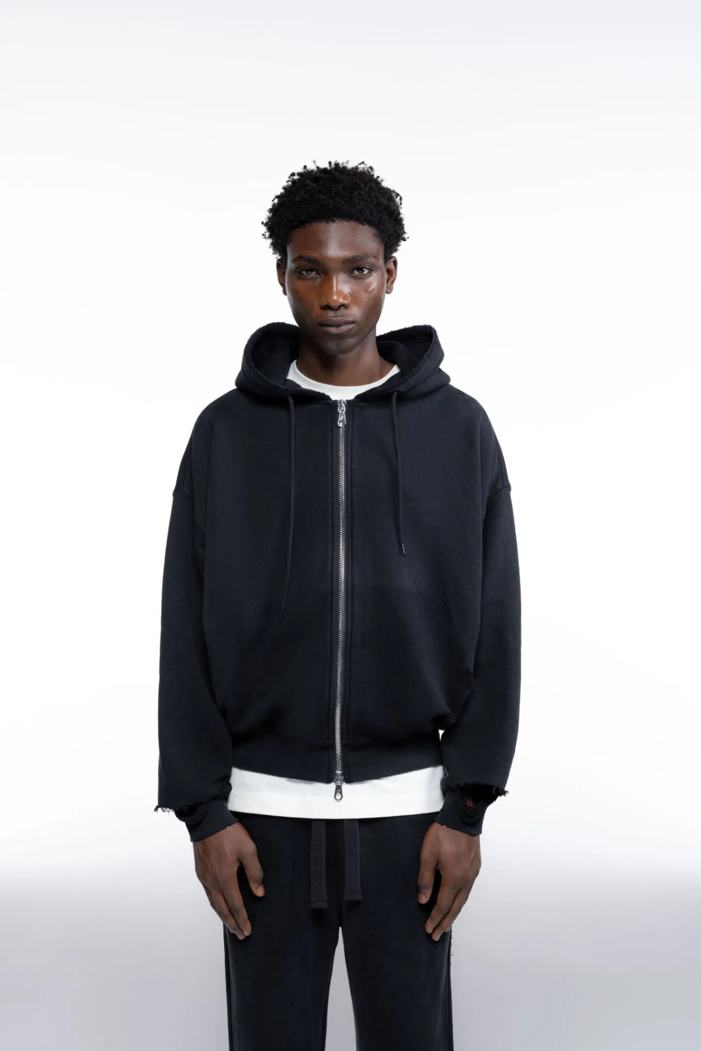 Cole Buxton DISTRESSED ZIPPED HOODIE| Hoodies