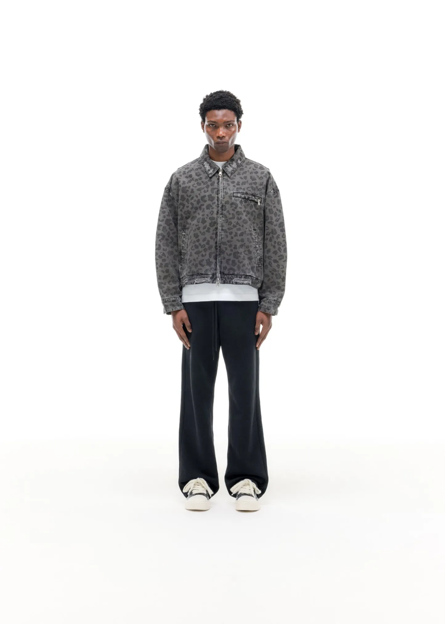 Cole Buxton LEOPARD DISTRESSED TRUCKER JACKET| Outerwear