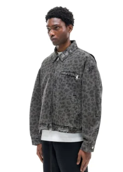 Cole Buxton LEOPARD DISTRESSED TRUCKER JACKET| Outerwear