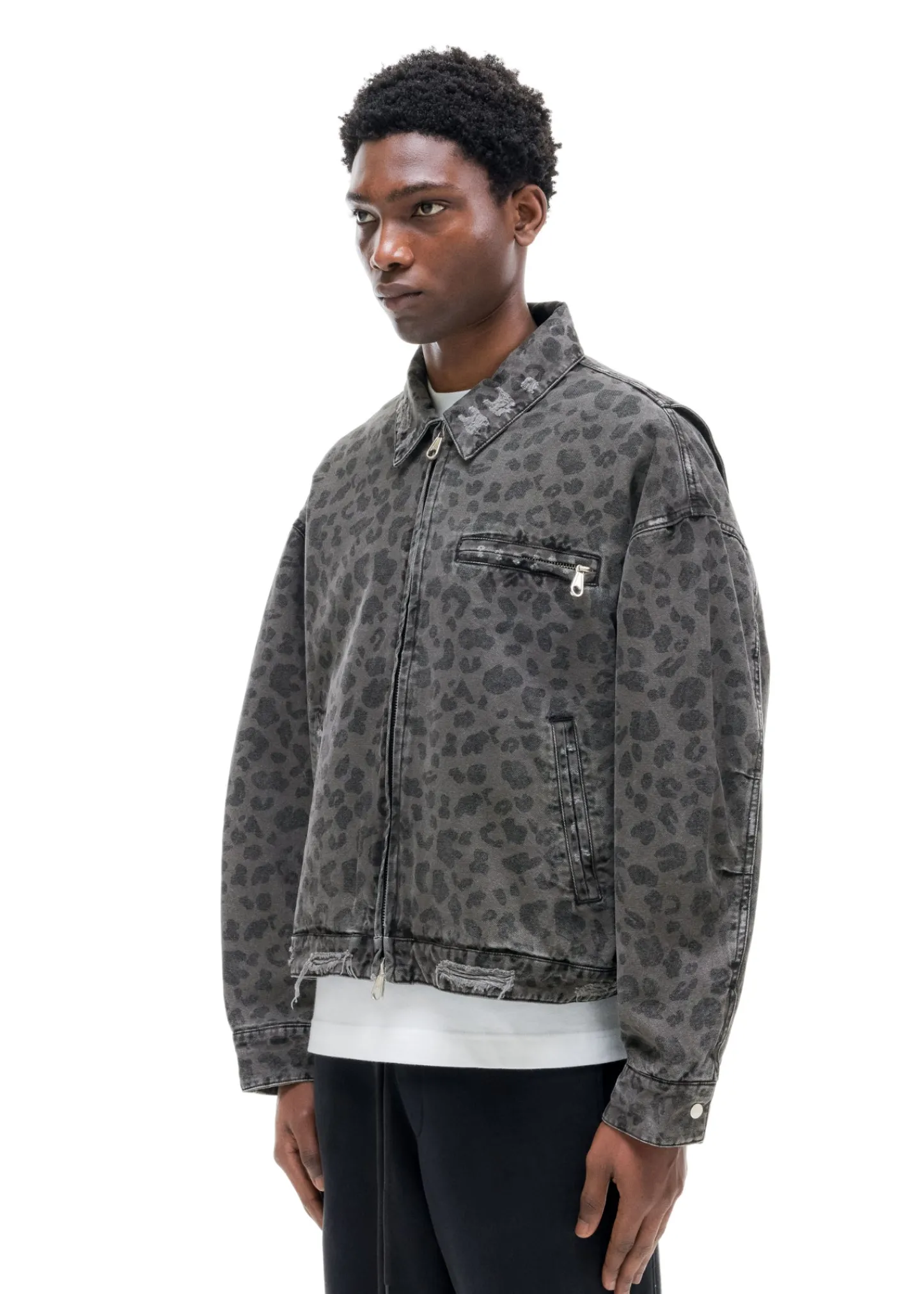 Cole Buxton LEOPARD DISTRESSED TRUCKER JACKET| Outerwear