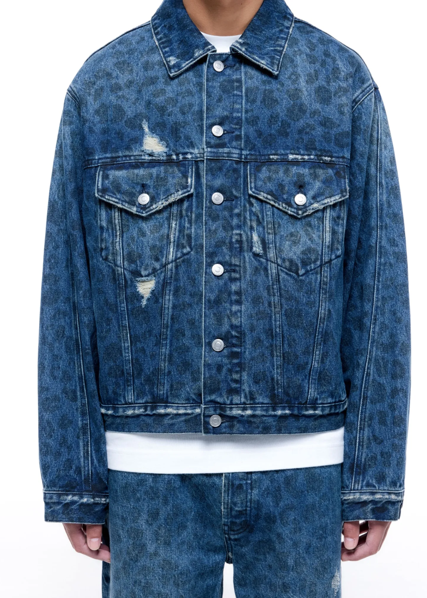 Cole Buxton LEOPARD PRINT DENIM JACKET| Outerwear|Denim